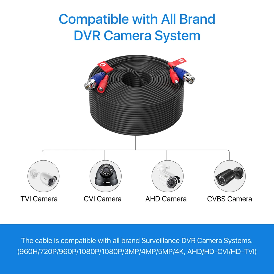 Cable de extensión de cable de video de alimentación BNC de 150 pies para cámara de seguridad ZOSI para CCTV Foto 4 de 4