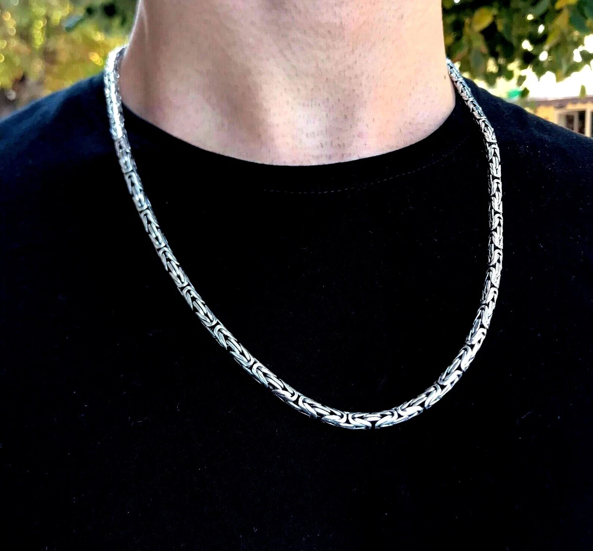 5mm Mens Byzantine Chain Necklace 925 Sterling Silver 85GR 26Inch