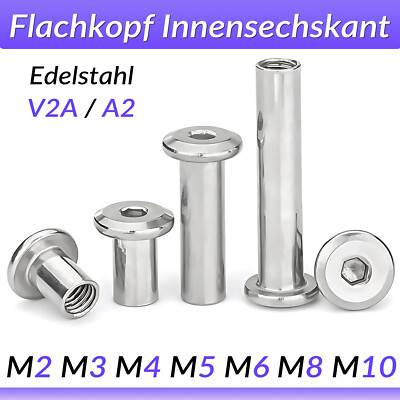 M2 M3 - M10 Hülsenmuttern mit Innensechskant Muttern Edelstahl A2 Gewindemuffen