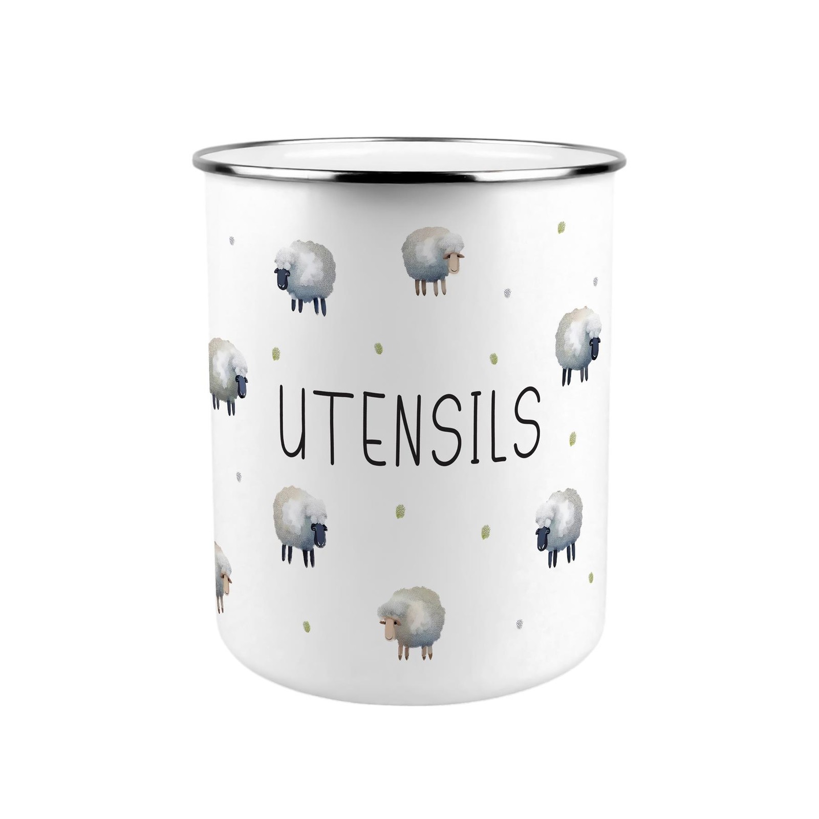 Spring Sheep Utensil Pot - Enamel XL Kitchen Utensil Organiser Decor Gift