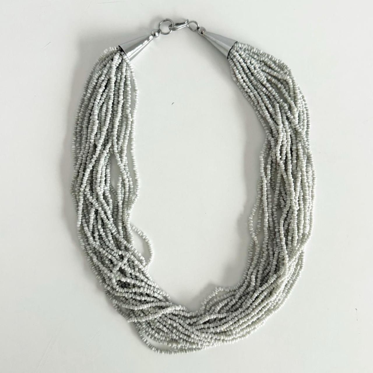 Statement Multi-Strand Gray Seed Beaded Necklace - image 3