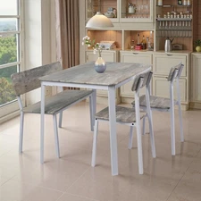 Dining Table Set for 4 Industrial 43.3" Kitchen Table Set with a Long Bench a...