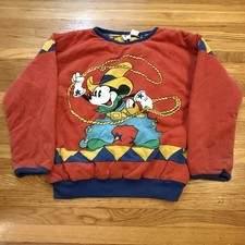 Vintage 90s Youth Mickey Mouse Cowboy Reversible Pullover Rare Collectible
