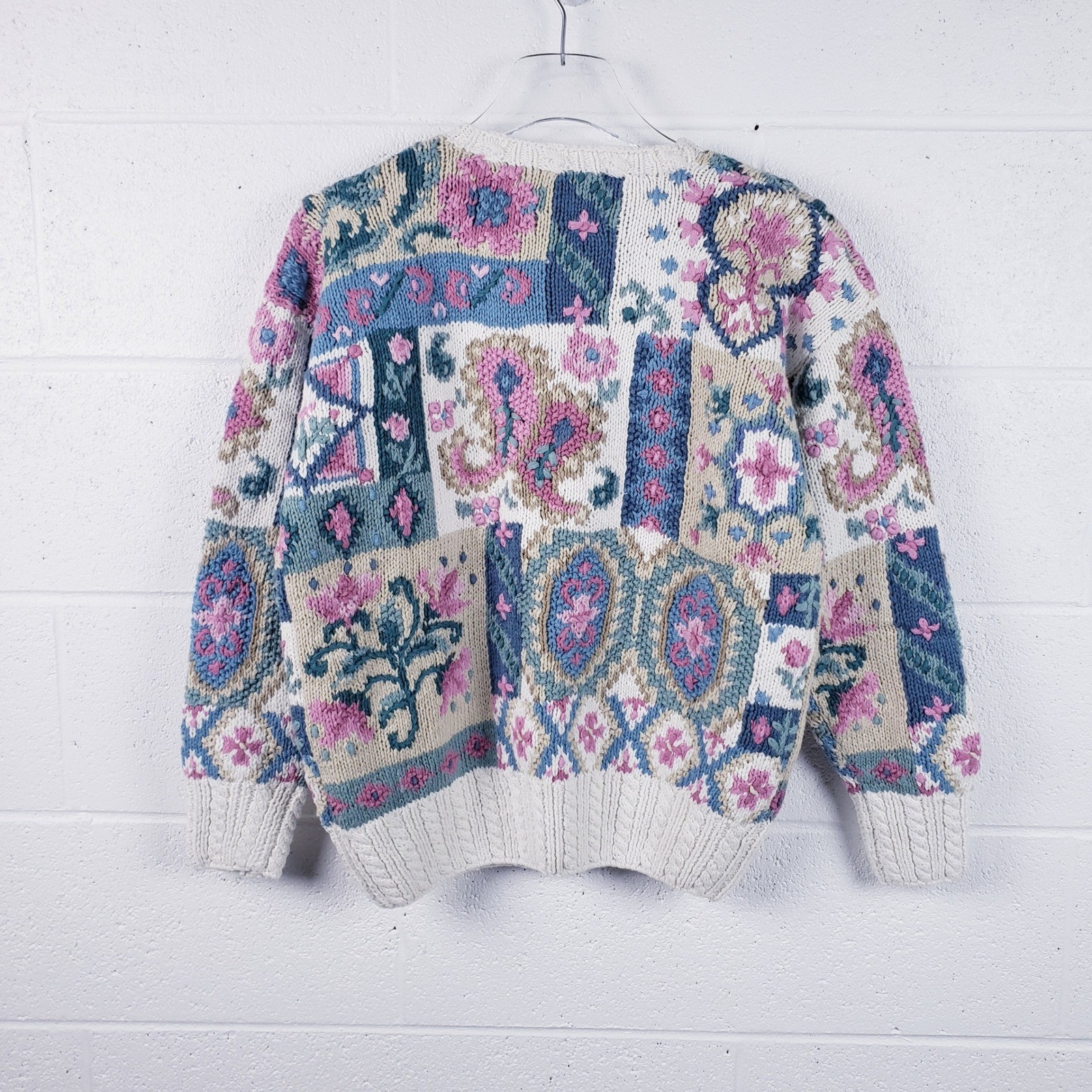 Signatures by Northern Isles Sweater Multicolor Patchwork Hand Knit Floral XL image 2