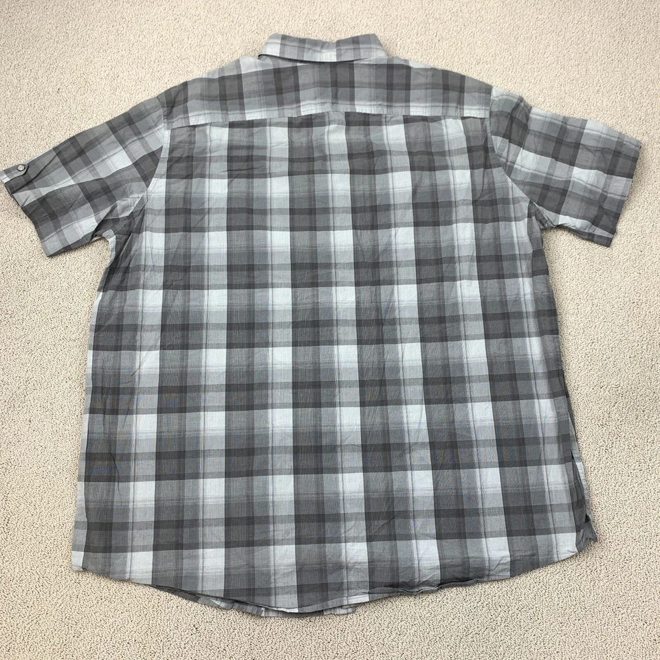 Camisa de vestir J. Ferrar perla a presión para hombre 18-18,5 manga corta gris bolsillos a cuadros Foto 4 de 4