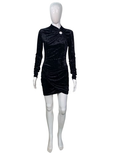 Isabel Marant Etoile Femme Havane Velours Écrasé Froncé Noir Mini ROBE XS 34 - Photo 13 sur 21