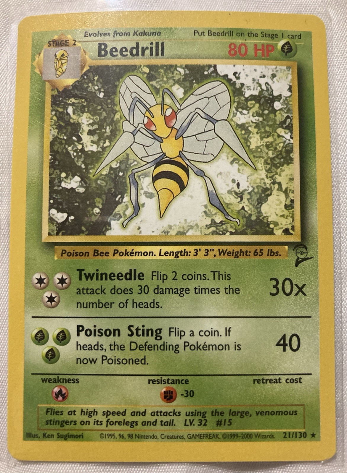 Pokémon TCG Beedrill Base Set, Unlimited Rare Card, M/Nm Condition 21/130