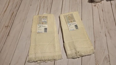 2er Set Charles Craft Sammlerstücke 14 Kt GRENZE KREUZSTICH Finger Handtücher Neu mit Etikett - Bild 1 von 3