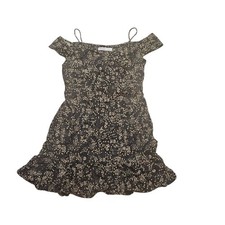 Zara Basic Z1975 Denim Floral Off the Shoulder Mini Dress Black Tan Small