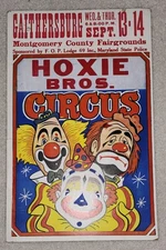 Vintage HOXIE BROS. Circus Poster with 3 CLOWNS Gaithersburg MD