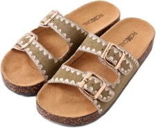 Pupeez Women's Fashion Cork Sole Double Buckle Indoor/Outdoor Sandal