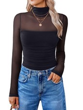 Avidlove Women's Long Sleeve Bodysuit Turtle Neck Shapewear Body Suits Mesh M