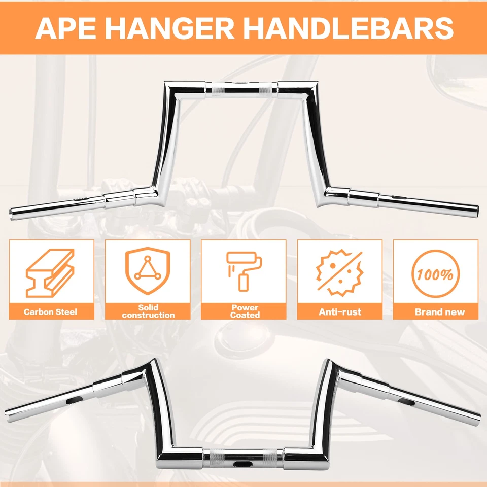 10" 12" 14" Rise Ape Hanger Handlebar For Harley Dyna Softail Sportster 883 1200 - Image 3 of 4