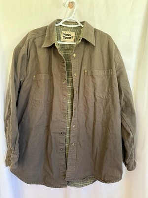 Work N Sport Jacket Mens XL Brown Flannel Lined Shacket Barn Coat Heavy Pockets