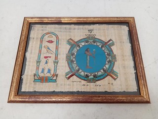 Framed Hand Painted Authentic Egyptian Zodiac Papyrus 'Sign of Virgo' Wall Art