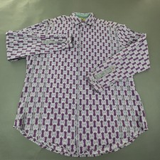 Robert Graham Button Dress Shirt Men Large Embroidered Geometric Purple Preppy