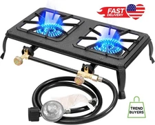 Cast Iron Propane Stove Single/Double Burner Outdoor Cooker Portable Heavy Duty