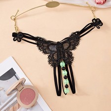 Sexy Lingeire Panties Luminous Beads Thong Cutout Sheer Crotchless Underwear