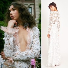 LoveShackFancy Sylvester Gown 3D Floral Applique Lace White Maxi Dress Size 10 L