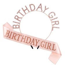 Birthday Girl Crown for Women with Sash Tiara for Women Headband Rose Gold