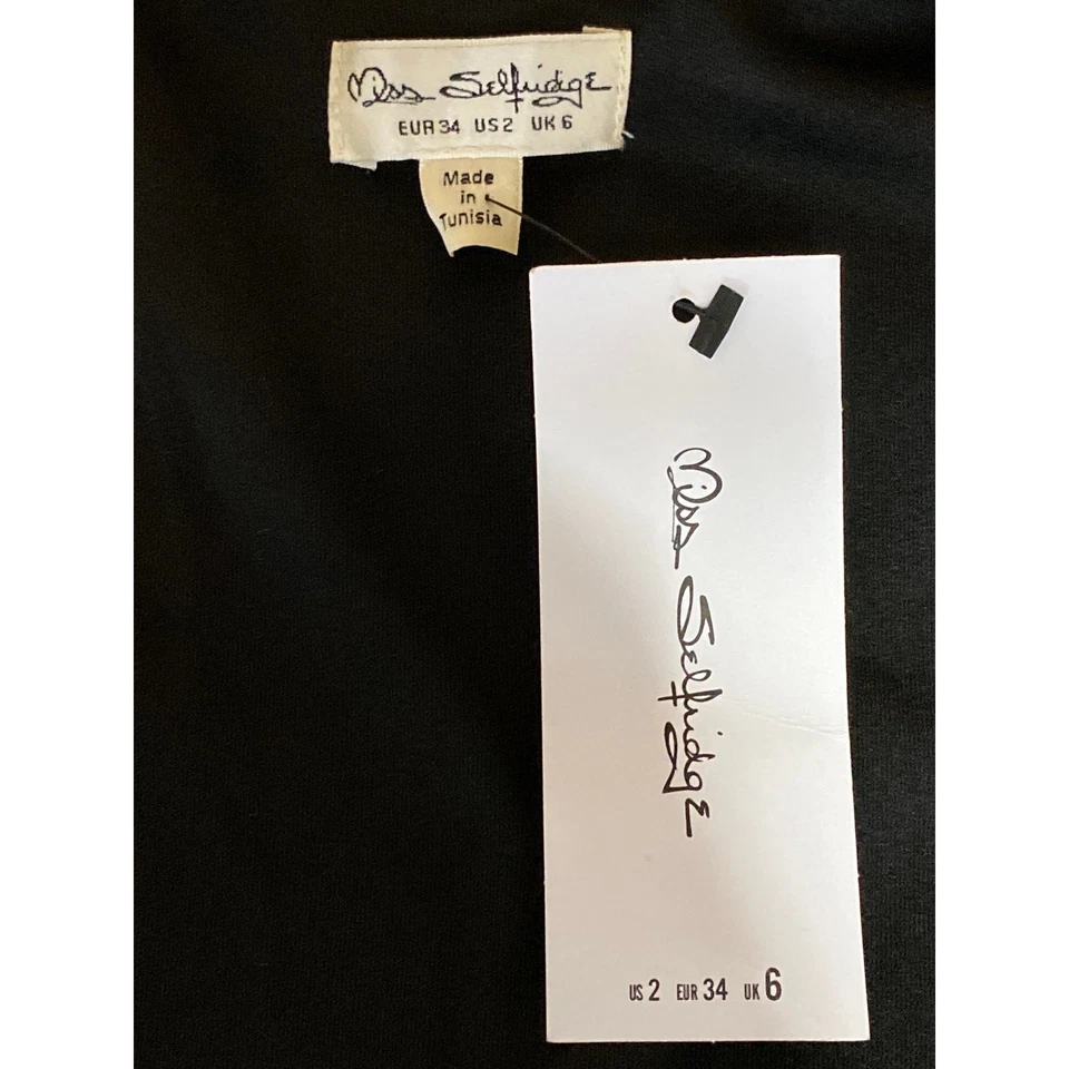 NUEVO Mono mameluco Miss Selfridge negro manga larga cuello en V corbata cintura envolvente talla 2 Foto 3 de 4