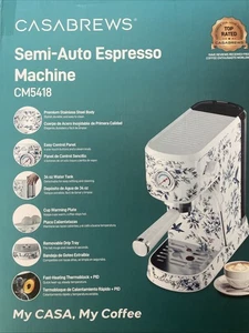 Casabrews Semi Auto Espresso Machine CM5418 Blue Foral NIB Retail $179