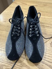 Women s black and iridescent sequined lace-up dance shoes With soft velvet trim.