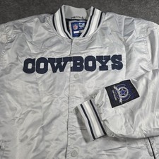 Dallas Cowboys Jacket Mens XL Silver NFL Football Ultra Game Satin Bomber