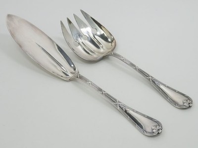 Antique Christofle Cutlery Acanthus Ribbon Fish Serving Knife Fork Set Of 2 Silv