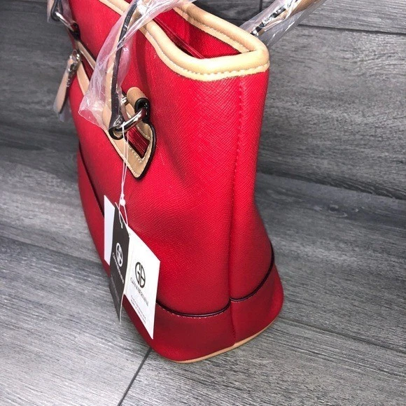 Bolso de hombro Giani Bernini Saffiano Tote rojo nuevo con etiquetas B000214 Foto 3 de 4