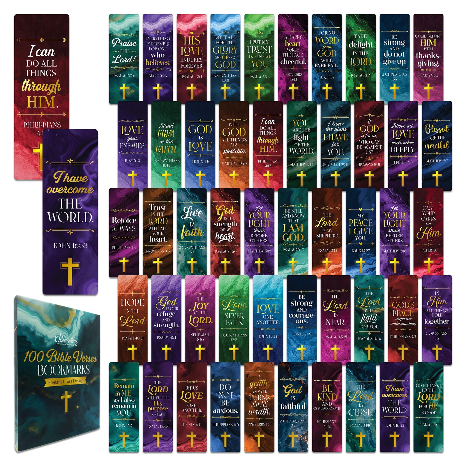 Gold Foil Religious Bookmarks Bulk Bible Verses Page Marker set 100 Pk