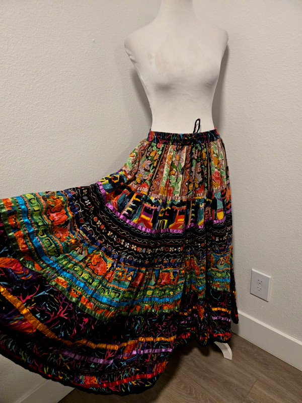 90s SOFT SURROUNDINGS MULTICOLOR & MULTI-PATTERN TIERED LONG BOHO SKIRT SZ M