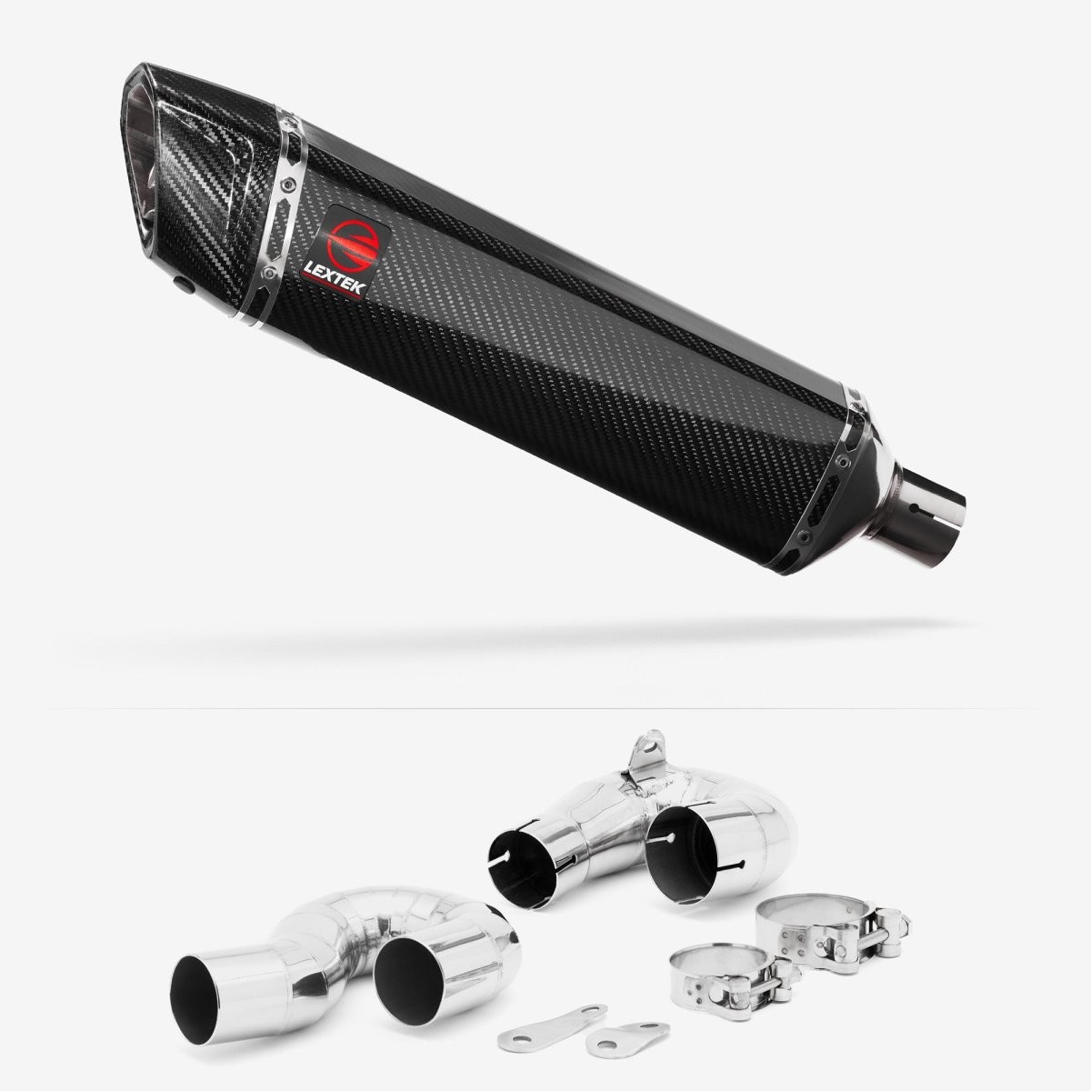 Lextek Carbon Fibre SP7C 400mm Exhaust with Link Pipe Silencer Chrome Polished