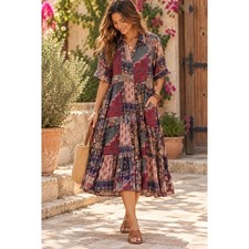 NWT Natural Life XL Patchwork Floral Tiered Maxi Dress Short Sleeve Boho Pockets