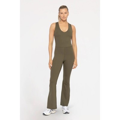 MONO B Cross Knot Back Flared Jumpsuit One Piece NWT Strappy Athleisure | Small