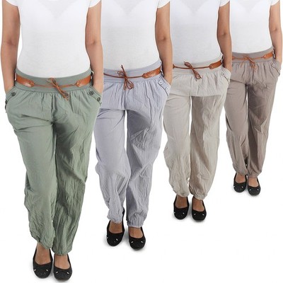 Sommer Chino Boyfriend Hose Strandhose Pump Pluder Aladin Haremshose Baggy 