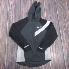 Nike Jacket Womens Medium Black Hooded Full Zip Running Windbreaker Reflective