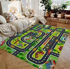 Race Car Track Rug Play Mat For Kids Toddlers Carpet Road Toy Track Floor 