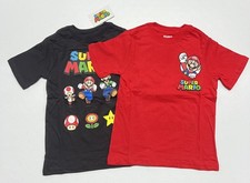 2 PACK - Super Mario Kids Graphic T Shirts - Black/Red- Mario, Luigi, Toad - 4/5