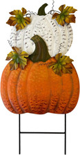 Metal Pumpkin Yard Stakes Fall Harvest Garden Lawn Yard Porch Outdoors Welcome D