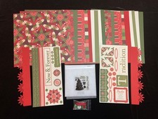 CTMH Evensong Christmas Kit Paper Pack Stamp Set Stickease Brads Buttons Ribbon