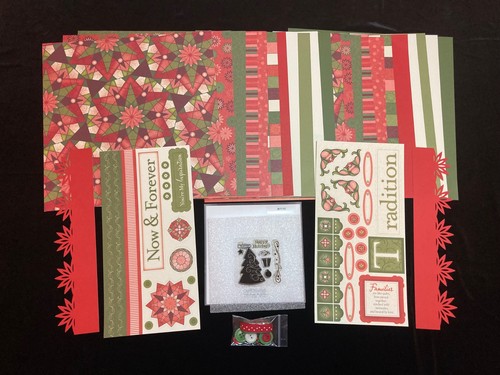 CTMH Evensong Christmas Kit Paper Pack Stamp Set Stickease Brads Buttons Ribbon