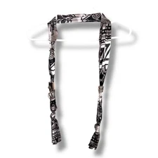 Beaded Silver Scarf Black White Grey Geometric Print Glam Jewelry Style