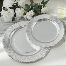 SILVER 25 Round 13" PAPER CHARGER PLATES Metallic Rim Party Events Tableware