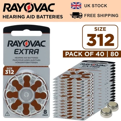 Rayovac Extra Advanced Hearing Aid Batteries Size 312 Brown Zinc Air 40/80 Packs