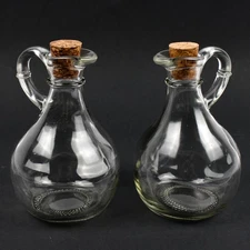 Set of 2 Unmarked Clear Glass Oil and Vinegar Cruets with Glass Stoppers