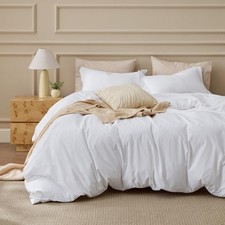 Duvet Cover Queen 90 x90 100 Washed Cotton Bright White Bedsure Size Minimalist