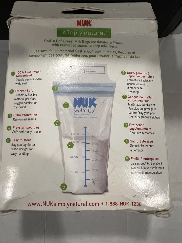 Sacos de leite materno 50 unidades NUK Seal 'N Go Simply Natural Slite PACOTE DANIFICADO - Imagem 2 de 4
