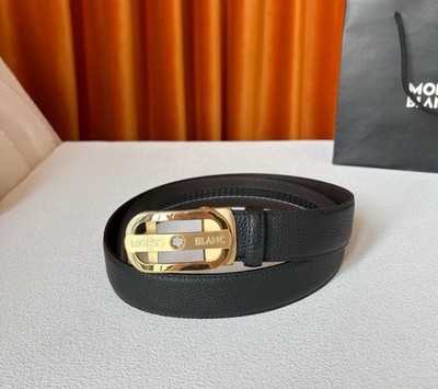 Montblanc Belt 35mm Grained Leather Automatic Gold Buckle Black/Brown New