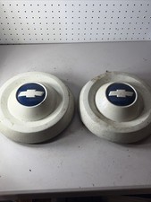 Pair Vintage Chevrolet Blue Bowtie Dog Dish Hubcaps Wheel Covers Original Gm